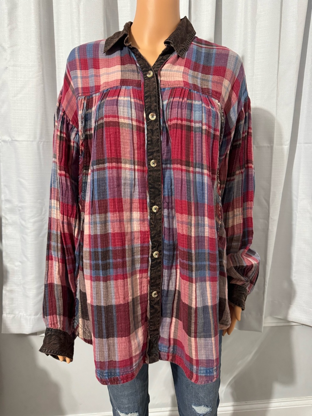 Cool We The Free size S pink plaid long sleeve button up oversized shirt great